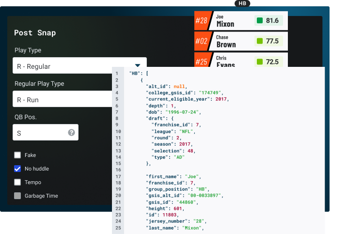 PFF Data position api output and post snap data entry