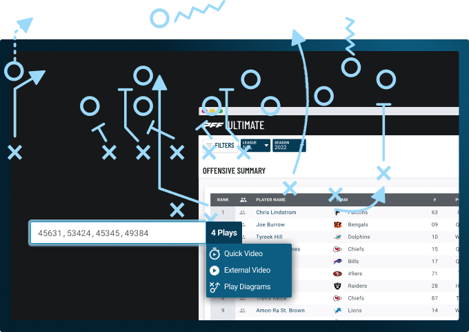 PFF Ultimate with view of cut up generator and playlink with abstract view of play diagram